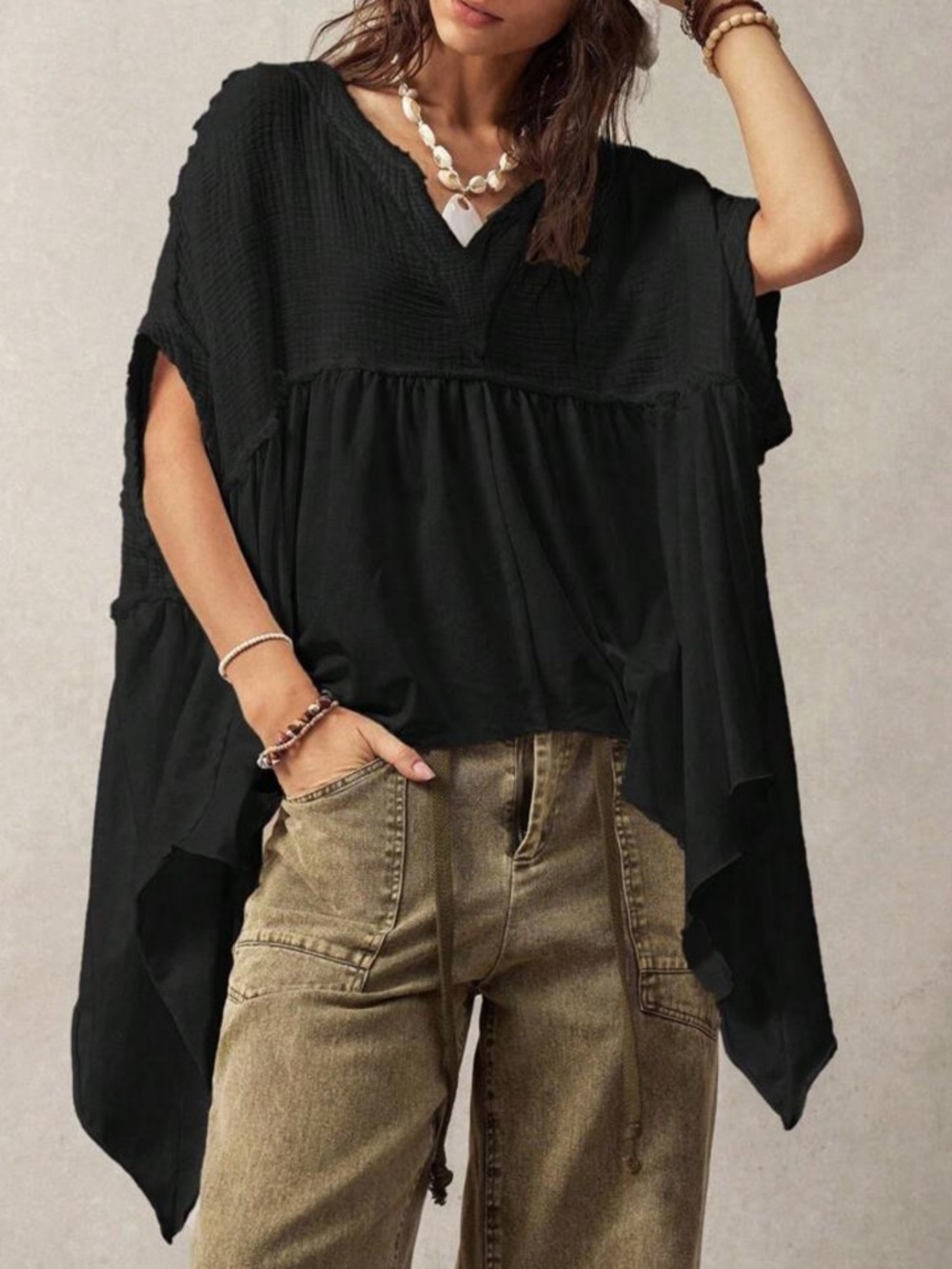 Boho Hippie Asymmetrical Hem Hippie Top Size XS